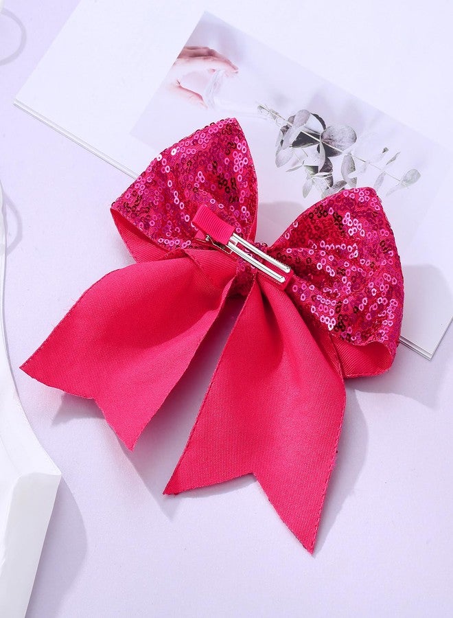 ZOLYCO Large Big 7 Inch Glitter Bow Clip Sequin Bling Party Hair Accessories for Women Teens Girls Kids 1 Pcs (Hot Pink) - Image 5